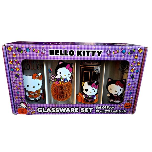 Hello Kitty and Friends Sparkly Halloween Glassware Set of 4 - 10oz Glasses NEW - Picture 1 of 8